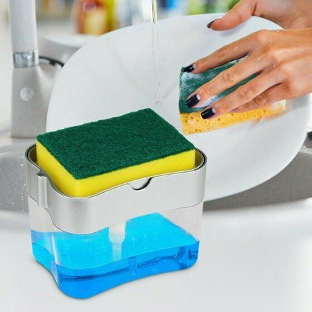 Soap Dispenser for Kitchen + Sponge Holder (2-in-1)